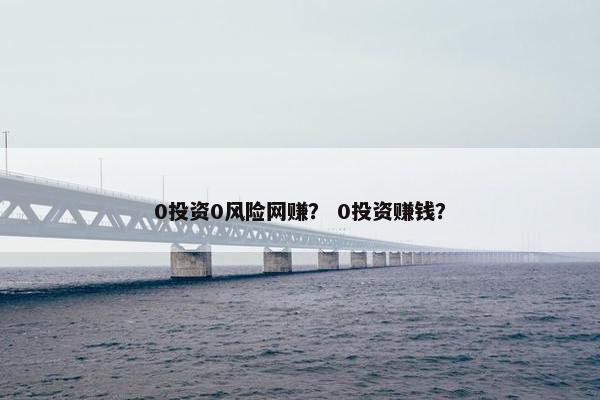 0投资0风险网赚？ 0投资赚钱？