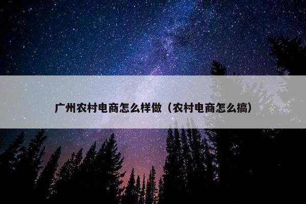 广州农村电商怎么样做（农村电商怎么搞）
