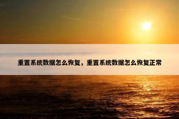 重置系统数据怎么恢复，重置系统数据怎么恢复正常
